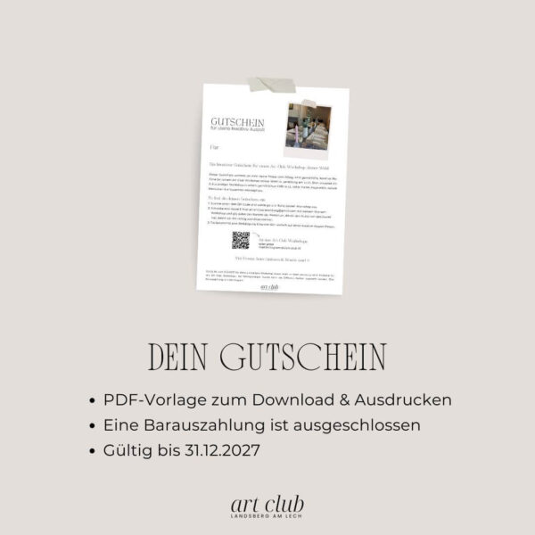 Art Club Landsberg Gutschein - Gutschein für deine kreative Auszeit in Landsberg am Lech und am Ammersee