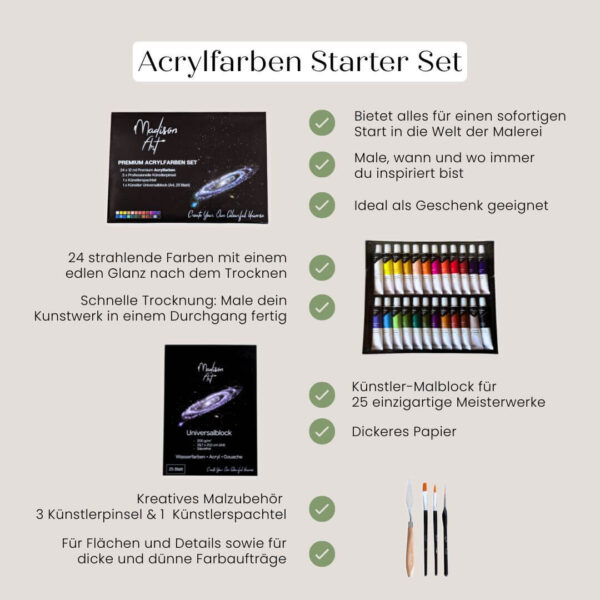 Acrylfarben Starter Set Madison Art Inhalt