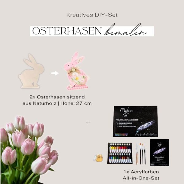 DIY Osterhase sitzend aus Holz bemalen